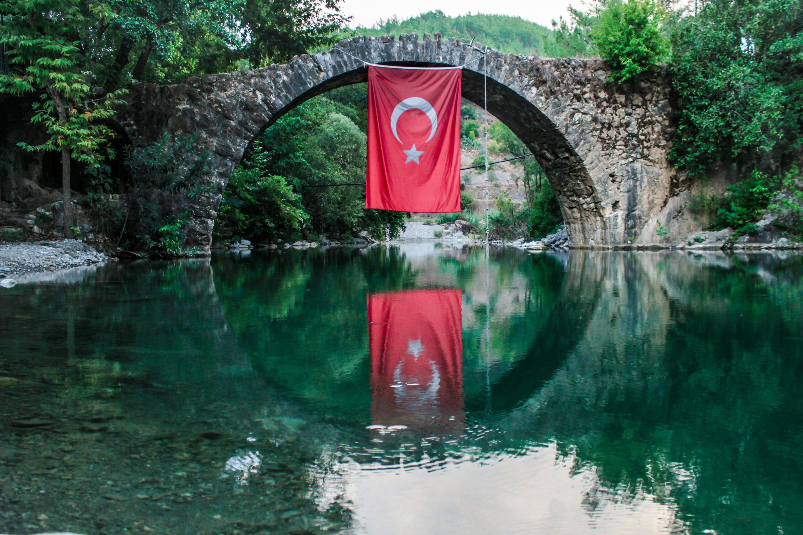Turkey Flag Hanging On Bridge
